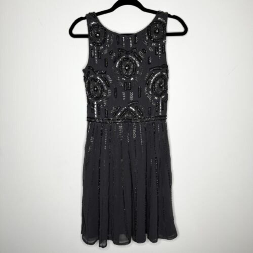 Shail K Beaded Gray Short Cocktail Fit & Flare Dress Size 6 - Picture 5 of 12